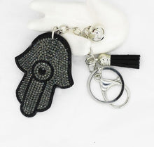 Load image into Gallery viewer, Gray Stone Studded Hamsa Hand with Evil Eye Keychain - Keychain