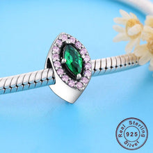 Load image into Gallery viewer, Green and Pink Stone Evil Eye Silver Charm Bead - Charm Bead