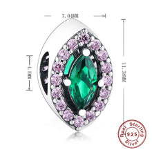 Load image into Gallery viewer, Green and Pink Stone Evil Eye Silver Charm Bead - Charm Bead