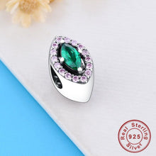 Load image into Gallery viewer, Green and Pink Stone Evil Eye Silver Charm Bead - Charm Bead