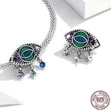 Load image into Gallery viewer, Green, Purple, and Blue Stone Studded Turkish Evil Eye Charm Bead - Charm Bead