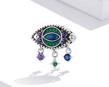 Load image into Gallery viewer, Green, Purple, and Blue Stone Studded Turkish Evil Eye Charm Bead - Charm Bead