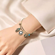 Load image into Gallery viewer, Hamsa and Hearts Charmed Copper Bangle - Bracelet