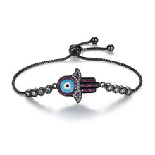 Load image into Gallery viewer, Hamsa Hand and Evil Eye Stone Studded Copper Bracelets - BraceletPurple Stones