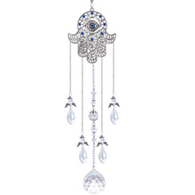 Load image into Gallery viewer, Hamsa Hand Wall Hanging with Transparent Suncatcher Crystals - Wall Hanging