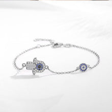 Load image into Gallery viewer, Hamsa Hand with Dual Evil Eye Silver Bracelet - BraceletRose Gold