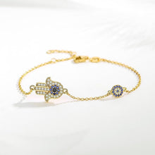 Load image into Gallery viewer, Hamsa Hand with Dual Evil Eye Silver Bracelet - BraceletRose Gold