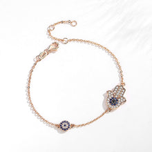 Load image into Gallery viewer, Hamsa Hand with Dual Evil Eye Silver Bracelet - BraceletRose Gold