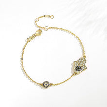 Load image into Gallery viewer, Hamsa Hand with Dual Evil Eye Silver Bracelet - BraceletRose Gold