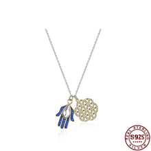 Load image into Gallery viewer, Hamsa Hand with Evil Eye and Flower Of Life Silver Necklace - Necklace