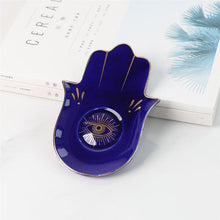 Load image into Gallery viewer, Hamsa Hand with Evil Eye Ceramic Multipurpose Plates - Decorative PlateWhite with Eye Design Evil Eye