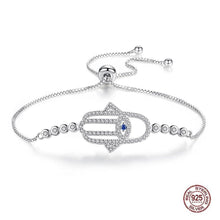 Load image into Gallery viewer, Hamsa Hand with Evil Eye Silver Bracelet - Bracelet