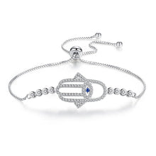 Load image into Gallery viewer, Hamsa Hand with Evil Eye Silver Bracelet - Bracelet