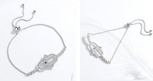 Load image into Gallery viewer, Hamsa Hand with Evil Eye Silver Bracelet - Bracelet