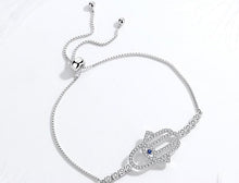 Load image into Gallery viewer, Hamsa Hand with Evil Eye Silver Bracelet - Bracelet