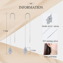 Load image into Gallery viewer, Hamsa Hand with Evil Eye Silver Threader Earrings - EarringsCircular Evil Eyes