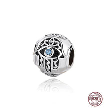Load image into Gallery viewer, Hamsa Hand with Evil Eye Spherical Silver Charm Bead - Charm Bead