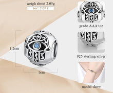 Load image into Gallery viewer, Hamsa Hand with Evil Eye Spherical Silver Charm Bead - Charm Bead