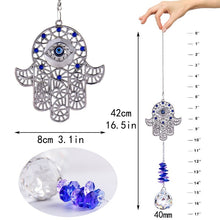 Load image into Gallery viewer, Hamsa Hand with Evil Eye Wall Hanging with Single Large Suncatcher Crystal - Wall Hanging