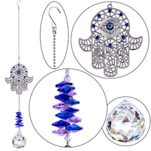 Load image into Gallery viewer, Hamsa Hand with Evil Eye Wall Hanging with Single Large Suncatcher Crystal - Wall Hanging