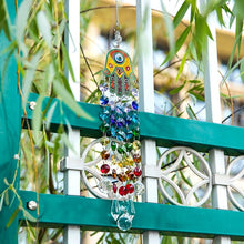 Load image into Gallery viewer, Hamsa Hand with Evil Eye Wall Hanging with Suncatcher Crystals - Wall Hanging