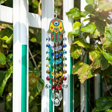 Load image into Gallery viewer, Hamsa Hand with Evil Eye Wall Hanging with Suncatcher Crystals - Wall Hanging