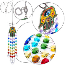 Load image into Gallery viewer, Hamsa Hand with Evil Eye Wall Hanging with Suncatcher Crystals - Wall Hanging
