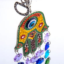 Load image into Gallery viewer, Hamsa Hand with Evil Eye Wall Hanging with Suncatcher Crystals - Wall Hanging