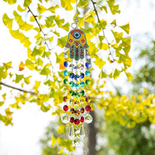 Load image into Gallery viewer, Hamsa Hand with Evil Eye Wall Hanging with Suncatcher Crystals - Wall Hanging