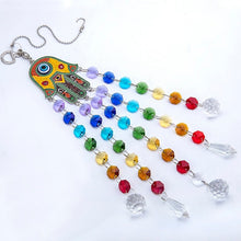 Load image into Gallery viewer, Hamsa Hand with Evil Eye Wall Hanging with Suncatcher Crystals - Wall Hanging