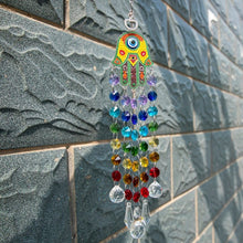 Load image into Gallery viewer, Hamsa Hand with Evil Eye Wall Hanging with Suncatcher Crystals - Wall Hanging