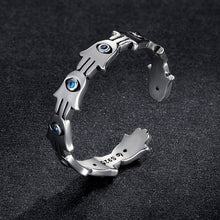 Load image into Gallery viewer, Hamsa Hand with Evil Eyes Finger Wrap Ring - Ring
