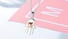 Load image into Gallery viewer, Hamsa Hand with Heart Silver Necklace - Necklace