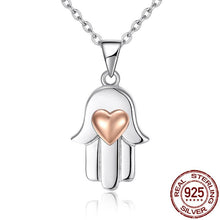 Load image into Gallery viewer, Hamsa Hand with Heart Silver Necklace - Necklace