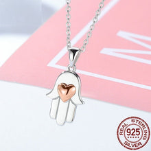 Load image into Gallery viewer, Hamsa Hand with Heart Silver Necklace - Necklace