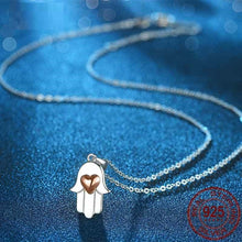 Load image into Gallery viewer, Hamsa Hand with Heart Silver Necklace - Necklace