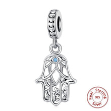 Load image into Gallery viewer, Hamsa Hand with Lotus and Evil Eye Design Silver Pendant - Pendant