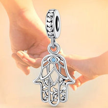 Load image into Gallery viewer, Hamsa Hand with Lotus and Evil Eye Design Silver Pendant - Pendant