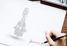 Load image into Gallery viewer, Hamsa Hand with Lotus and Evil Eye Design Silver Pendant - Pendant
