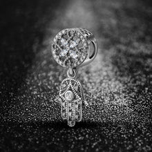 Load image into Gallery viewer, Hamsa Hand with White Stone Evil Eye Silver Pendant - Pendant