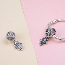 Load image into Gallery viewer, Hamsa Hand with White Stone Evil Eye Silver Pendant - Pendant