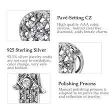 Load image into Gallery viewer, Hamsa Hand with White Stone Evil Eye Silver Pendant - Pendant