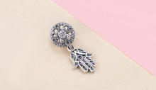 Load image into Gallery viewer, Hamsa Hand with White Stone Evil Eye Silver Pendant - Pendant