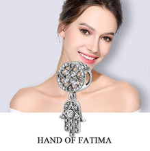 Load image into Gallery viewer, Hamsa Hand with White Stone Evil Eye Silver Pendant - Pendant