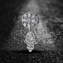 Load image into Gallery viewer, Hamsa Hand with White Stone Heart Silver Pendant - Pendant