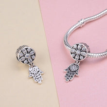 Load image into Gallery viewer, Hamsa Hand with White Stone Heart Silver Pendant - Pendant
