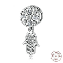 Load image into Gallery viewer, Hamsa Hand with White Stone Heart Silver Pendant - Pendant