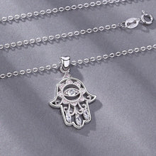 Load image into Gallery viewer, Hamsa Necklace with Evil Eye and Lotus Flower Inside - NecklaceSilver