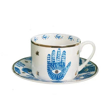 Load image into Gallery viewer, Hand Painted Evil Eye and Hamsa Hand Themed Ceramic Dinnerware Set - Dinnerware SetHamsa Hand Cup and Saucer Set2023