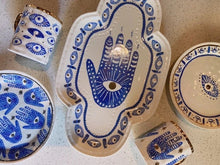 Load image into Gallery viewer, Hand Painted Evil Eye and Hamsa Hand Themed Ceramic Dinnerware Set - Dinnerware SetHamsa Hand Serving Tray2022